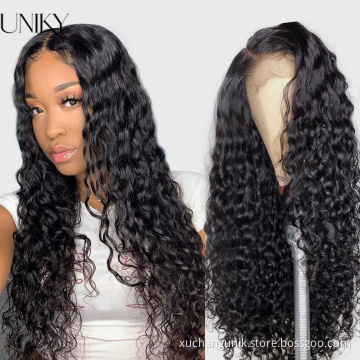 Uniky Natural Color Deep Wave Curly Glueless Lace Wig Human Hair Virgin Cuticle Aligned Glueless Lace Front Wig Brazilian Human